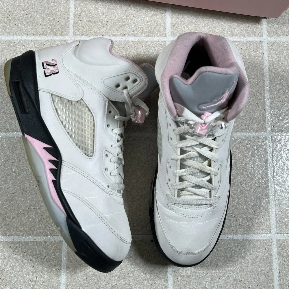 Air Jordan 5 Men's Retro White/Medium Pink-Black Size 11.5 HQ7978-102